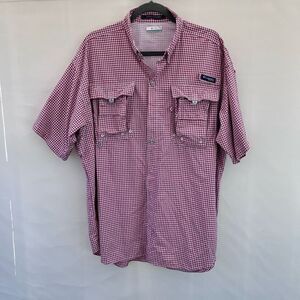 Columbia PFG‎ Men's Red White Plaid Short Sleeve Vented Fishing Shirt Size L/G